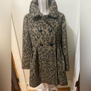 Kate Spade Fit and Flare Leopard Print Pea Coat. EUC